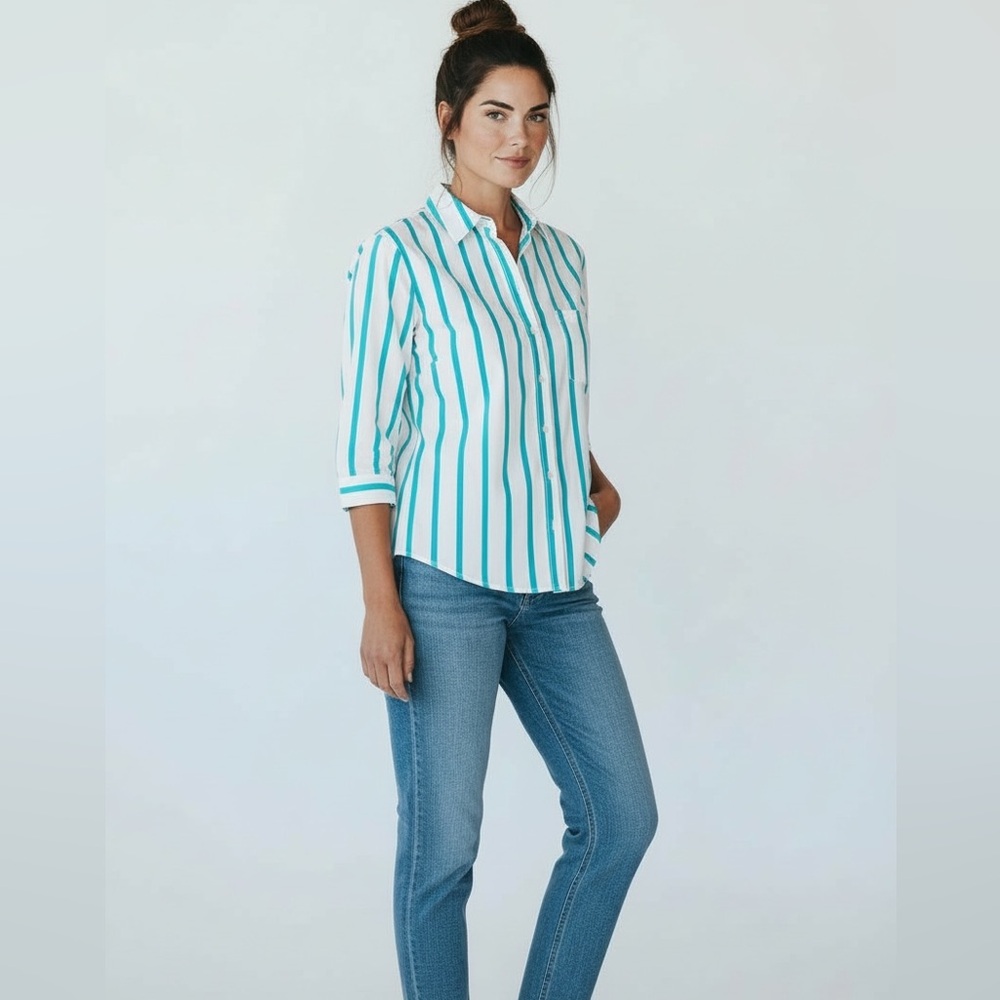 Lilly Pulitzer Vintage Striped Turquoise and White Button-Up Shirt